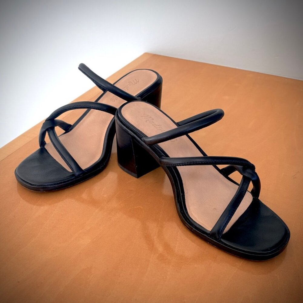 Madewell Tayla Strappy Block Heel Sandals in Black Leather, 7M